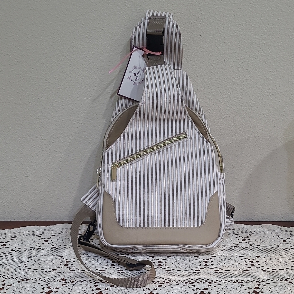 Handmade Striped Beige and White Sling Backpack